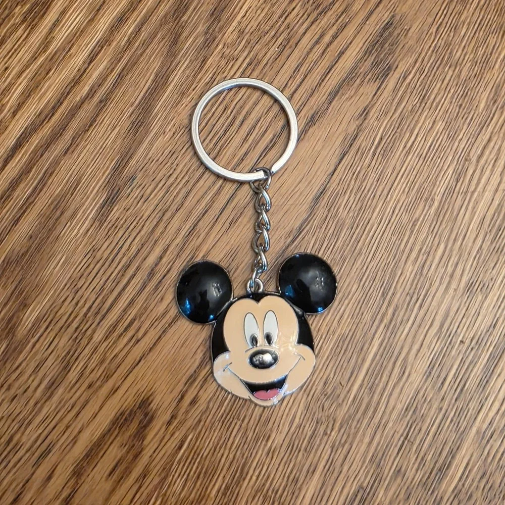 Disney Mickey Mouse Enamel Keychain Silver Tone Metal Bag Charm Nostalgia Disney